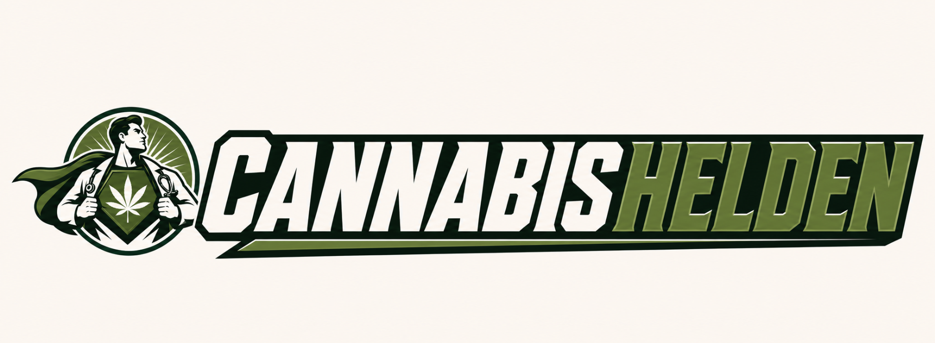 Cannabishelden Logo – Wortmarke mit stilisiertem grünen Hanfblatt